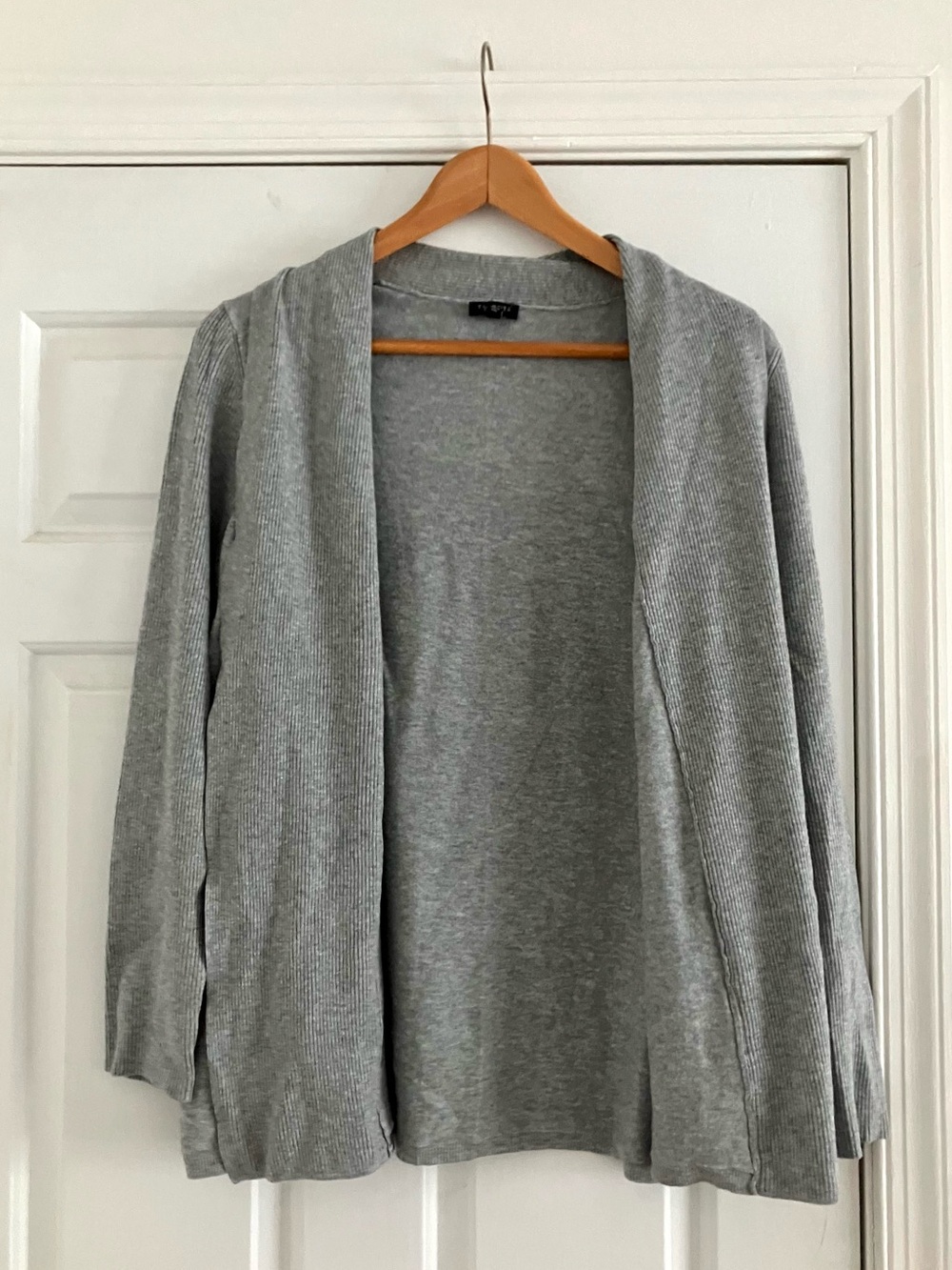 Talbots Ribbed Grey Open Front Minimalist Casual Chic Boho Cardigan-Size Large
